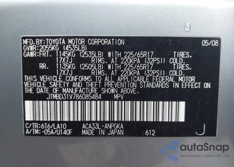 2008 Toyota Rav4 Limited из США, поврежденный, VIN JTMBD31V786085484